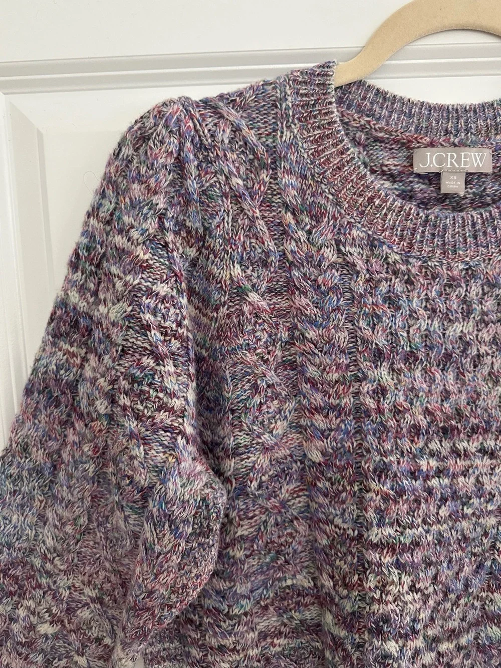 J.Crew 100% Wool Marled Cable Knit Fisherman’s Sweater - Purple Multicolor